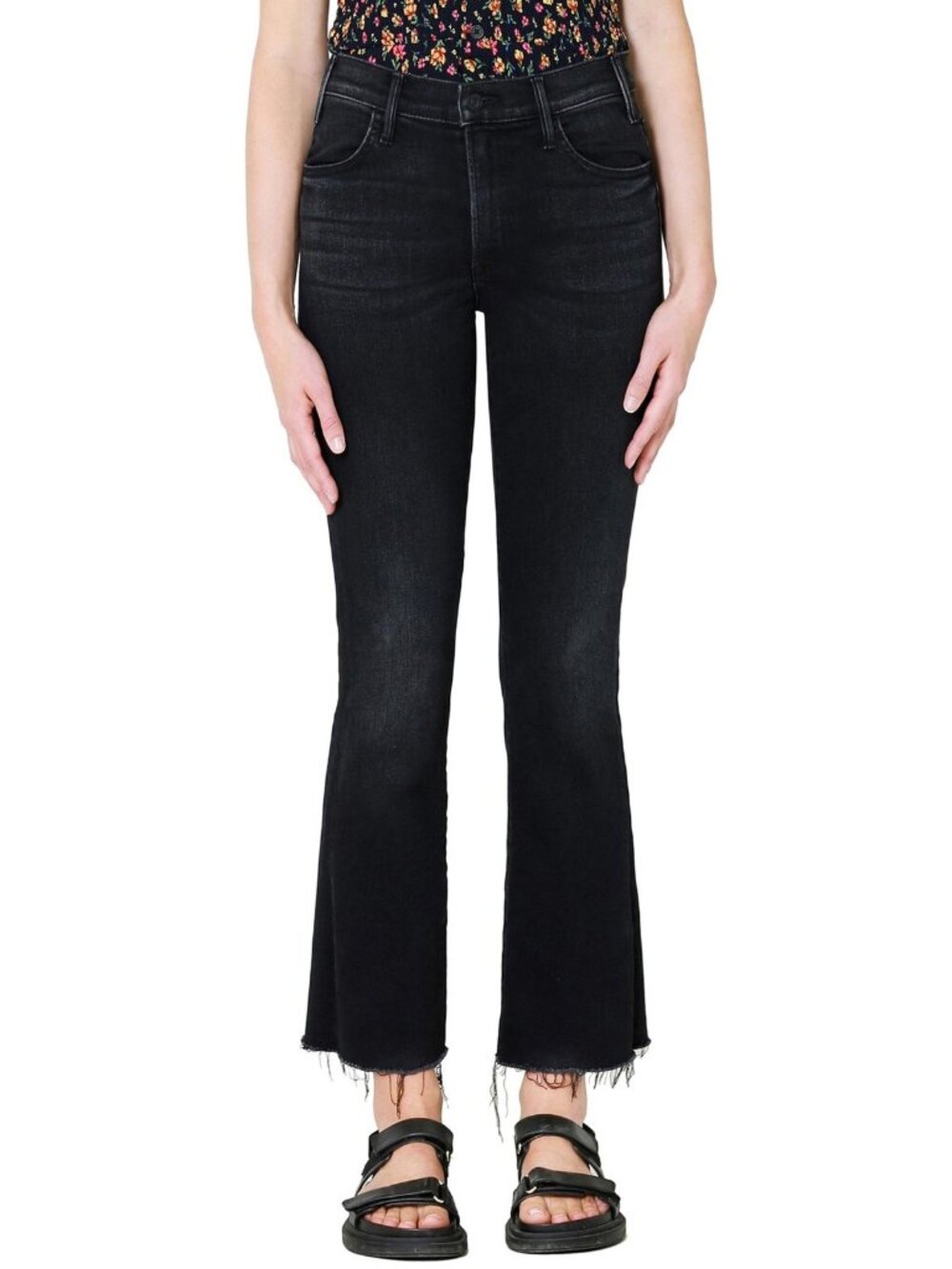 MOTHER The Hustler Ankle Fray Crop Flare Jeans in Encounters at Night Size 29